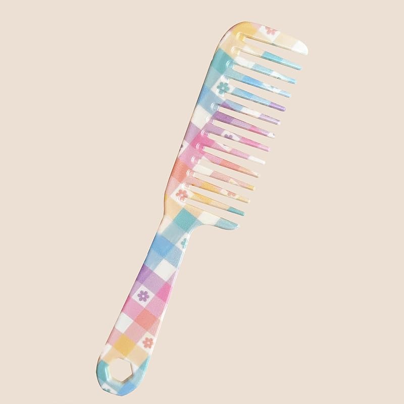 

Wide Tooth Comb for Curls, Large Tooth Hair Comb (Colored Plaid) Colored Plaid