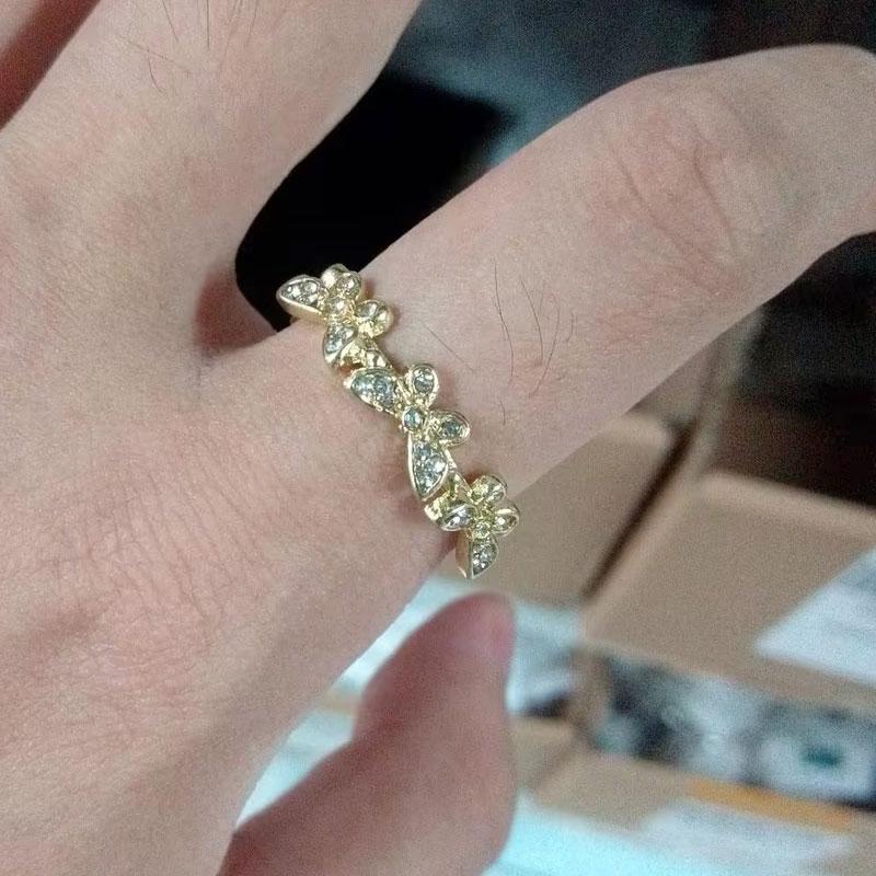 New Fashion Butterfly Rings Shiny Cubic Zirconia Leaves Geometric Adjustable Finger Ring Girls Minimalist Dainty Jewlery Gifts