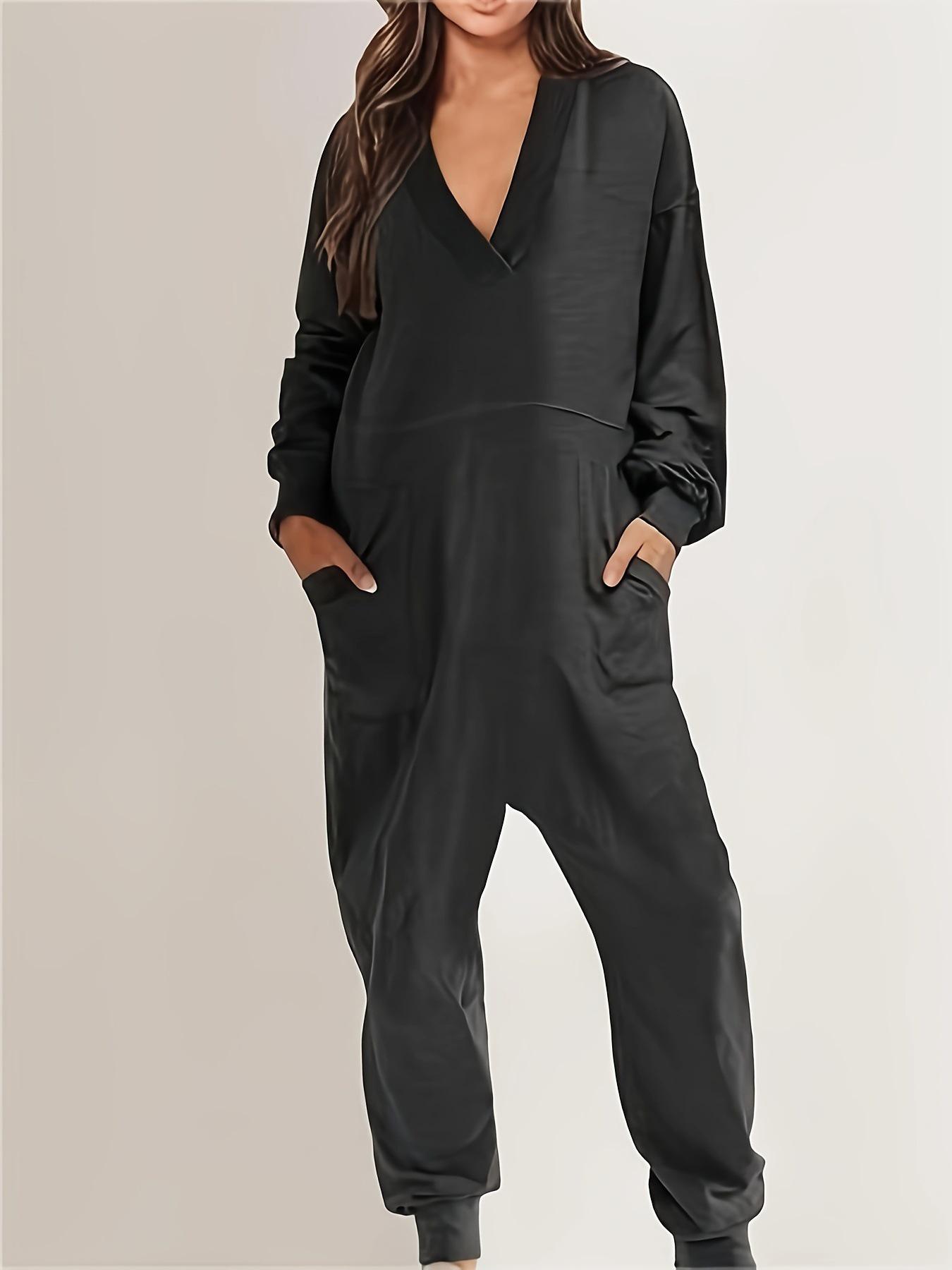 

2025 Autumn/Winter Women s V-Neck Casual Loose Long Sleeve Jumpsuit 2XL