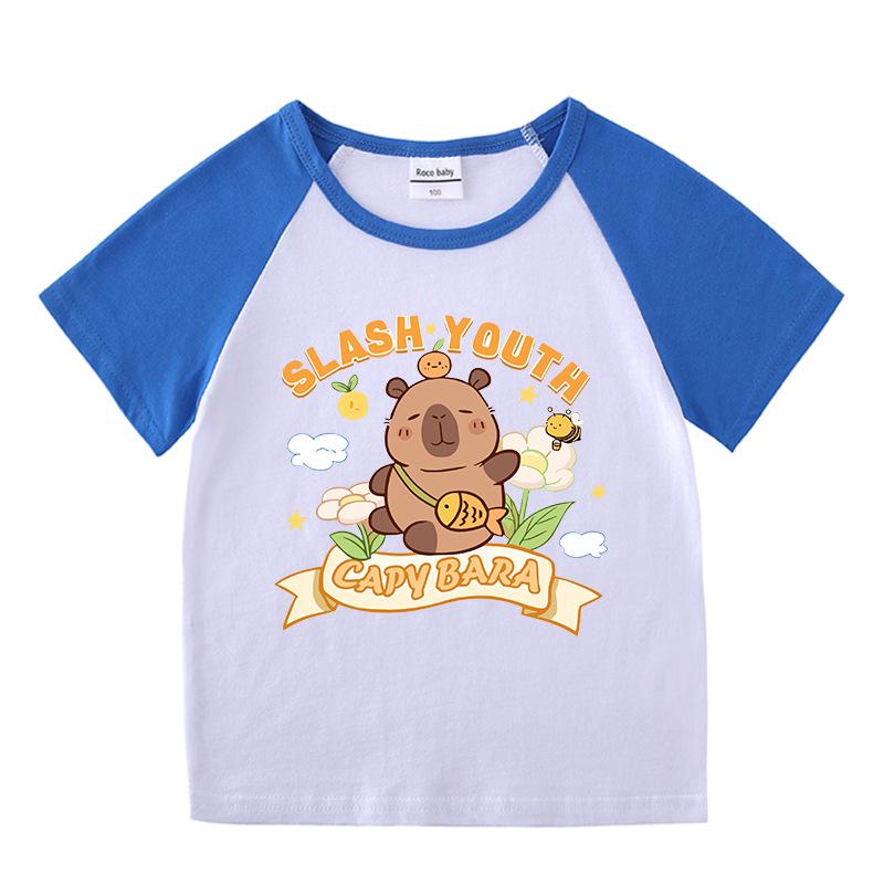 Kids' Summer Color Block Two-Piece Set: Casual T-shirt & Shorts
