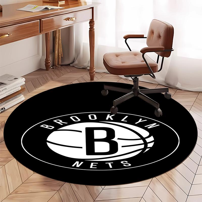 Brooklyn Nets Printed Round Rug Carpet Chair Rug Area Rug Entryway Doormats,for Office Chair Living Room Bedroom Kitchen Room.