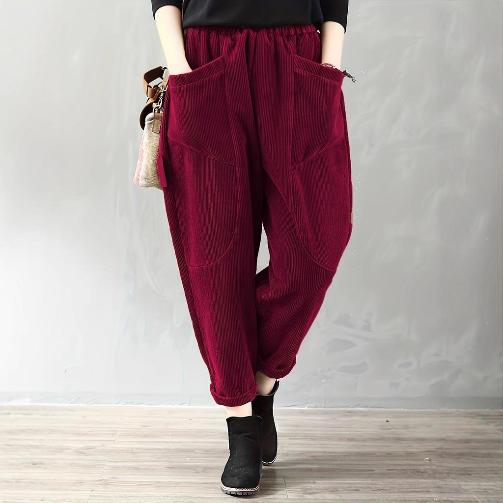 In Stock! Women's 2026 Autumn/Winter Elastic Waist Corduroy Loose Pants