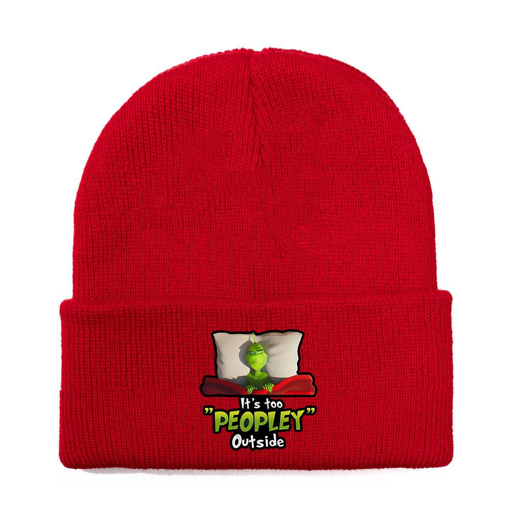 The Grinch Print Knit Hat With Earmuff Protection For Winter Warmth And Unisex Use