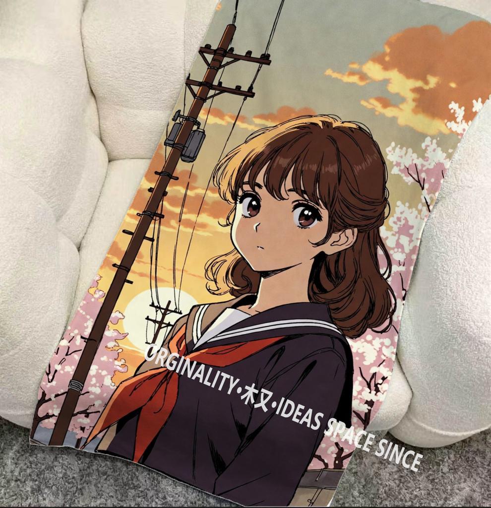 Sakura Girl Sunset Beach Towel Patterned Sunscreen And Windproof Suitable For Swimming Pool Camping Travel Blanket