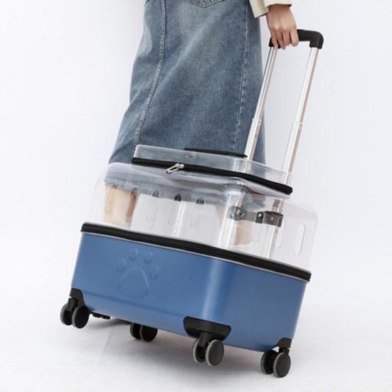 Yousheng Cat Carrier with Wheels Transparent Pet Carrier Cat Trolley Case with Breathable Holes Large Space Cat Backpack for Travel Hiking