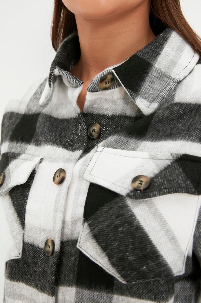 Women's Fashion Black Plaid Oversize Wide Fit Woven Jacket Shirt