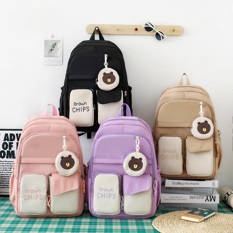 Ensemble de sac à dos en trois pièces, sac d'école à blocs de couleurs, sac à dos de grande capacité pour femme, sac à lettres avec sac à stylos