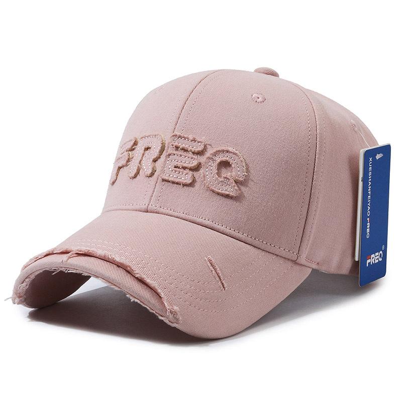 

New embroidered letter brim ripped baseball cap men s and women s outdoor leisure sunscreen visor fashion Adjustable розовый