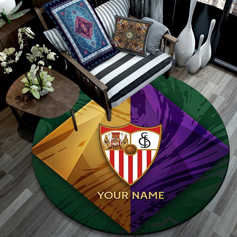 Custom Name Sevilla FC Round Area Rug,Carpet Rug for Living Room Bedroom Sofa Playroom Decor,Non-slip Floor Mat