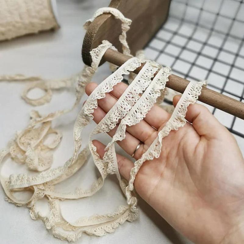 5Yards Elastic Cotton Thread Lace Beige Hollow Sewing Ribbon