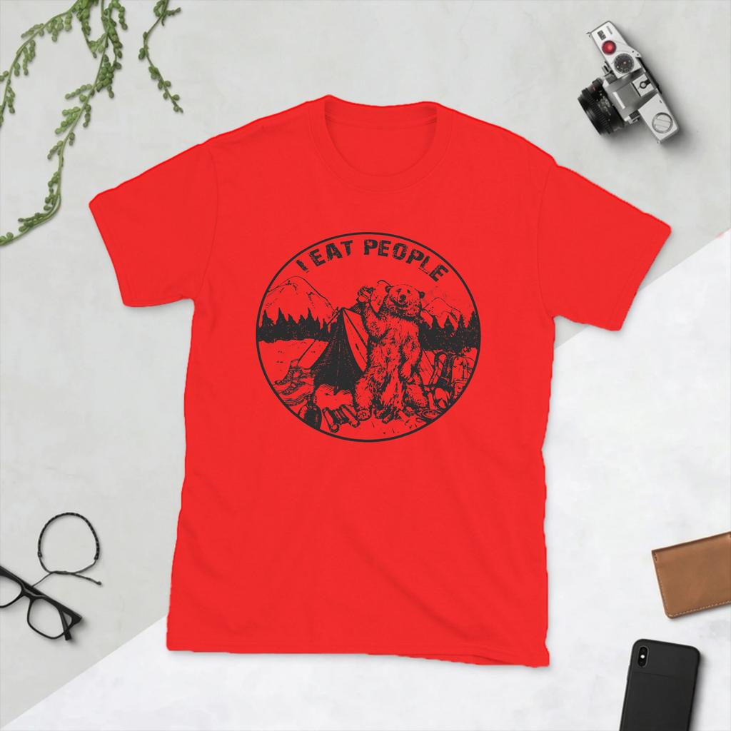 Novelty I Hate People I Eat People Bear TShirt Unisex O Neck Pure Cotton T Shirts Camping Hiking Short Sleeve Tees Printed Clothes