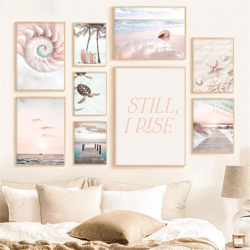 Beach Sea Wave Bridge Starfish Shell Reed Pink Wall Art Canvas Painting Nordic Posters And Prints Picture Living Room Home Decor