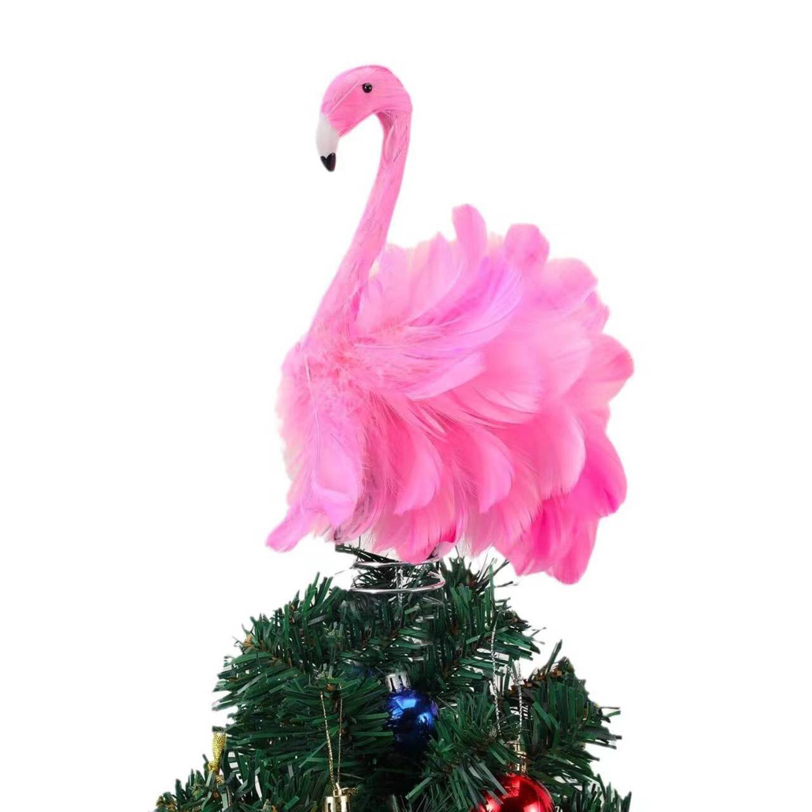 

Valentines Day Flamingo Tree Topper Artificial Feather Decorative Ornament for Table Shelf Garden Parties
