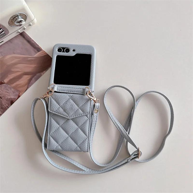 Crossbody Mirror Wallet with Card Holder Phone Case for Samsung Galaxy Z Flip 6 5 4 3 Flip6 Flip5 Flip4 Flip3 5G Leather Cover