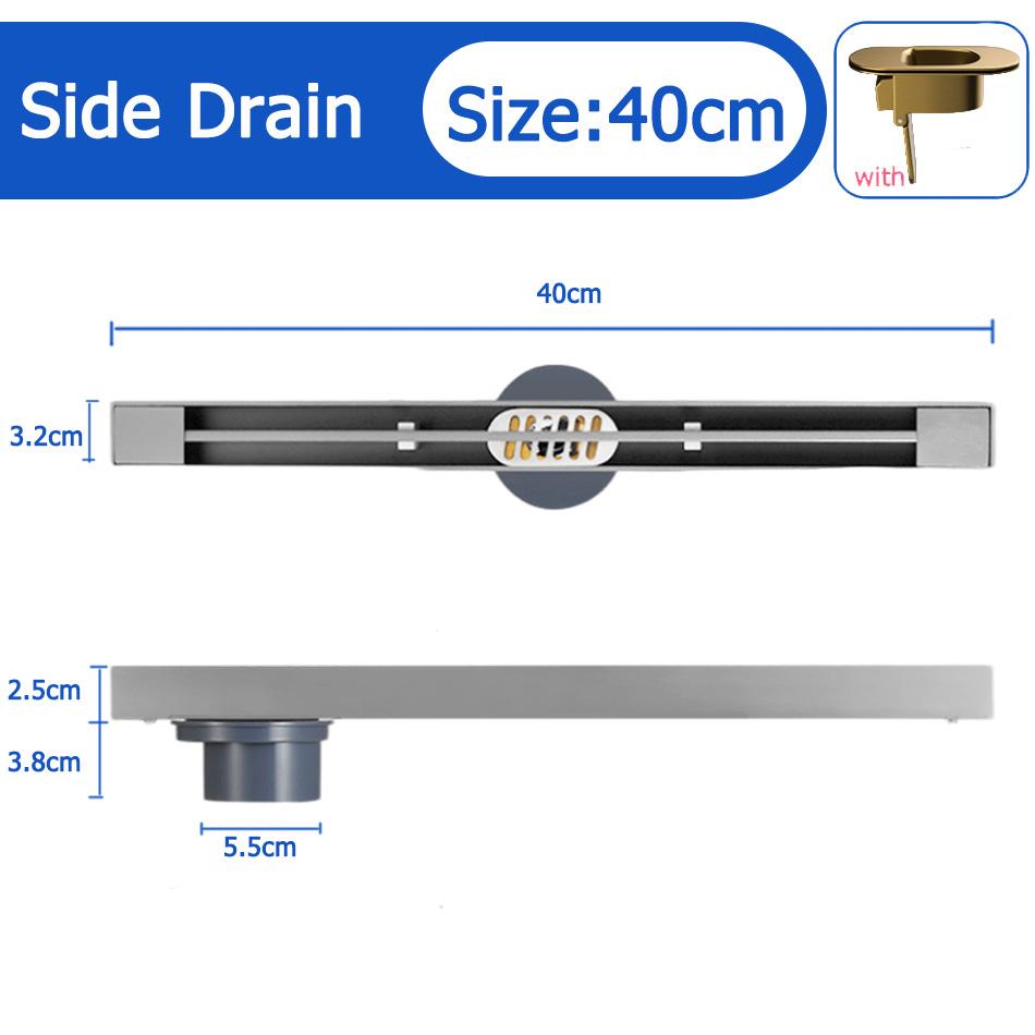 Black Floor Drain 30 40 50cm Kitchen WC Bathroom Shower Large displacement Linear Drainage Side Floor Drains 304 Stainless Steel