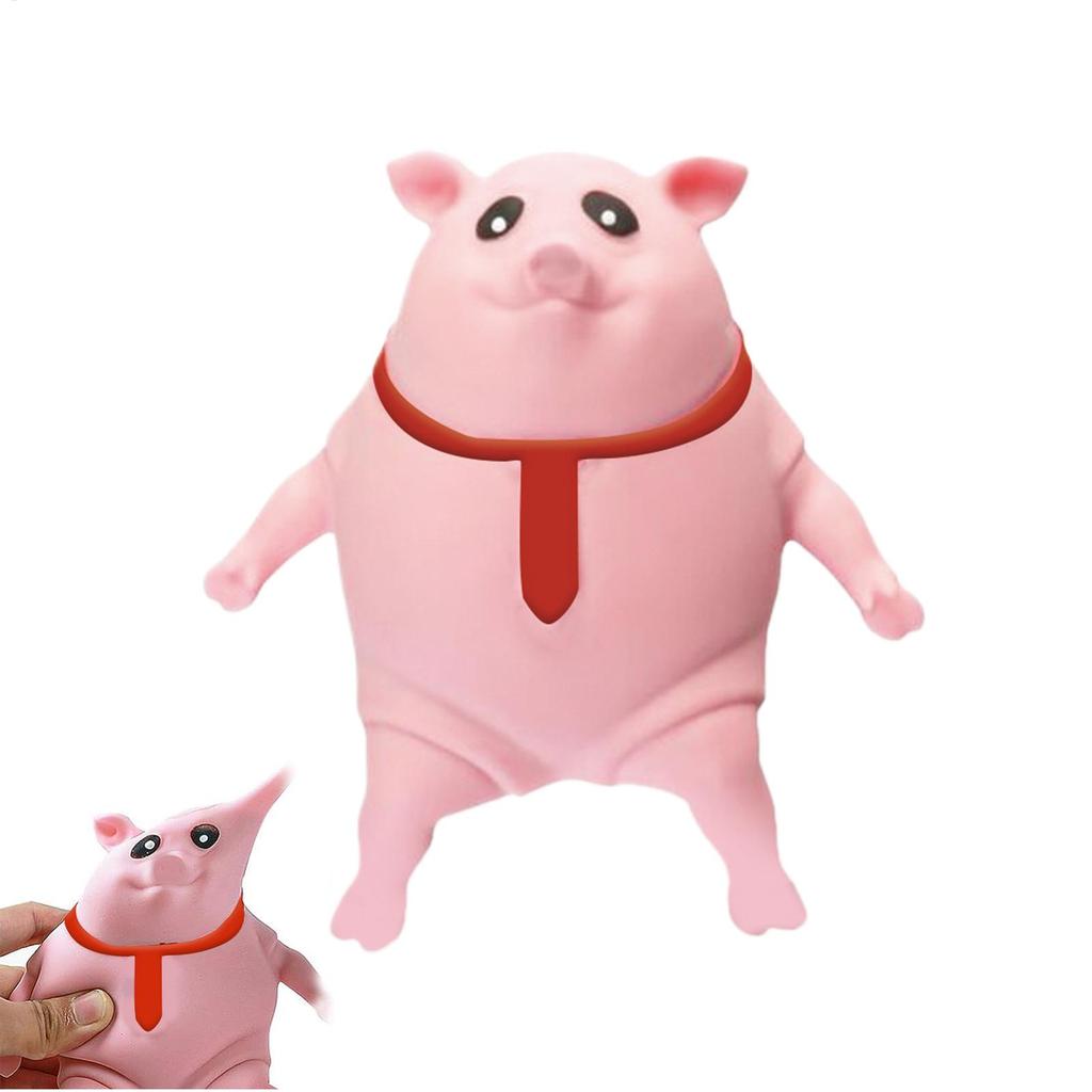 Soft Animal Pinching Fidget Toys Cute Pig Wearing Red Tie Animal Pinch Model Red Tie Design Round Body Animal Pinching Doll Toy