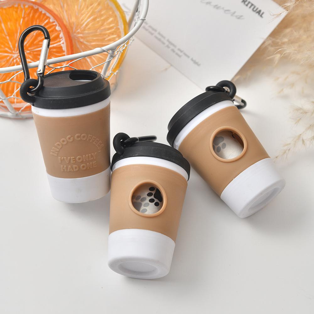 Creative Coffee Cup Design Portable Pet Poop Trash Can Dispenser Outdoor Dog Walking Garbage Bag Storage Box Dog Garbage Storage