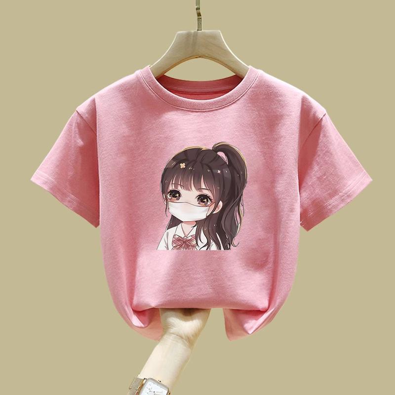 Little Girl Modal Fabric Tshirt New Spring Casual and Versatile Childrens Casual Shortsleeved Summer polyester fabric