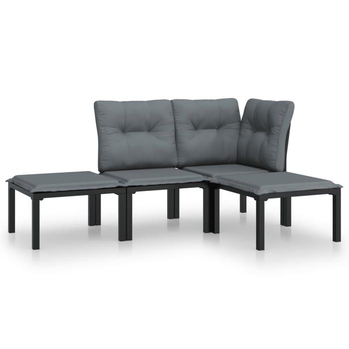 VidaXL Salon de Jardin 4 pcs, Ensemble de Meubles de Terrasse, Mobilier d'Extérieur, Chaise de Patio, Moderne, Noir et Gris 3187741