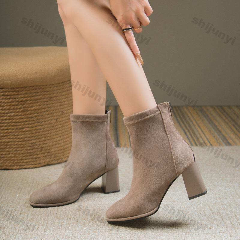 Fashion Women's Short Boots 2025 Winter New Fashion Vintage Non Slip High Heels Comfortable Height Increase Luxury Pumps Botas De Mujer