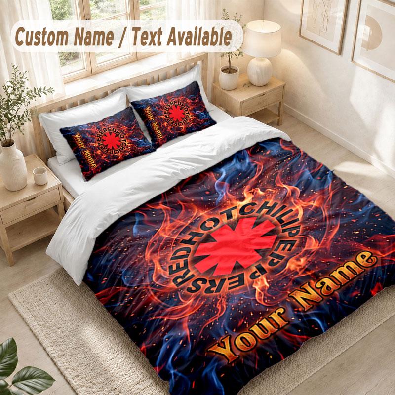 Custom Name Bedding Set 3 PiecesRed Hot Chili Peppers Print Duvet Cover + 2 Pillowcases Soft Bed Decor