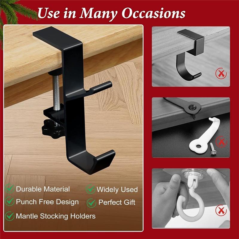 Adjustable Desk Hook Set-Black Anti-Slip Design, 3 Pieces For Bags, Headphones Storage Clamp