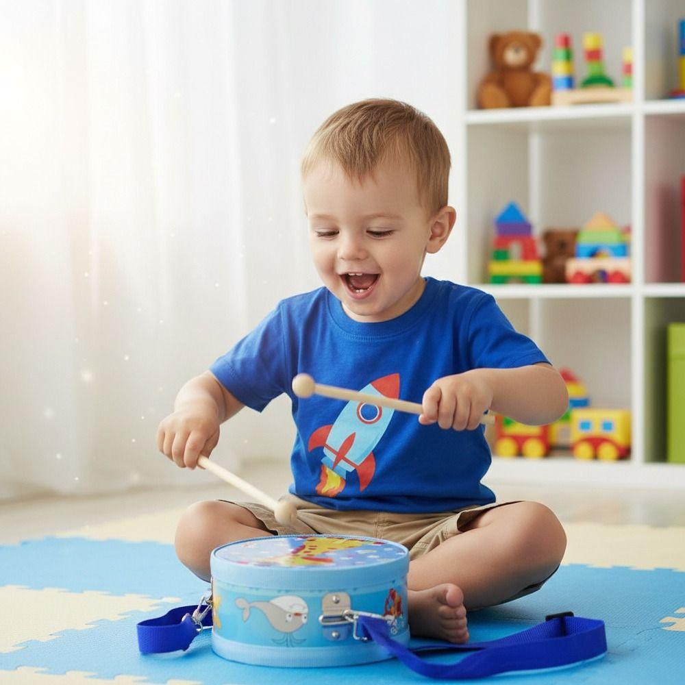 Double Sided Children's Drum Toy Wooden Material Musical Instrument Drum  Rhythm Development