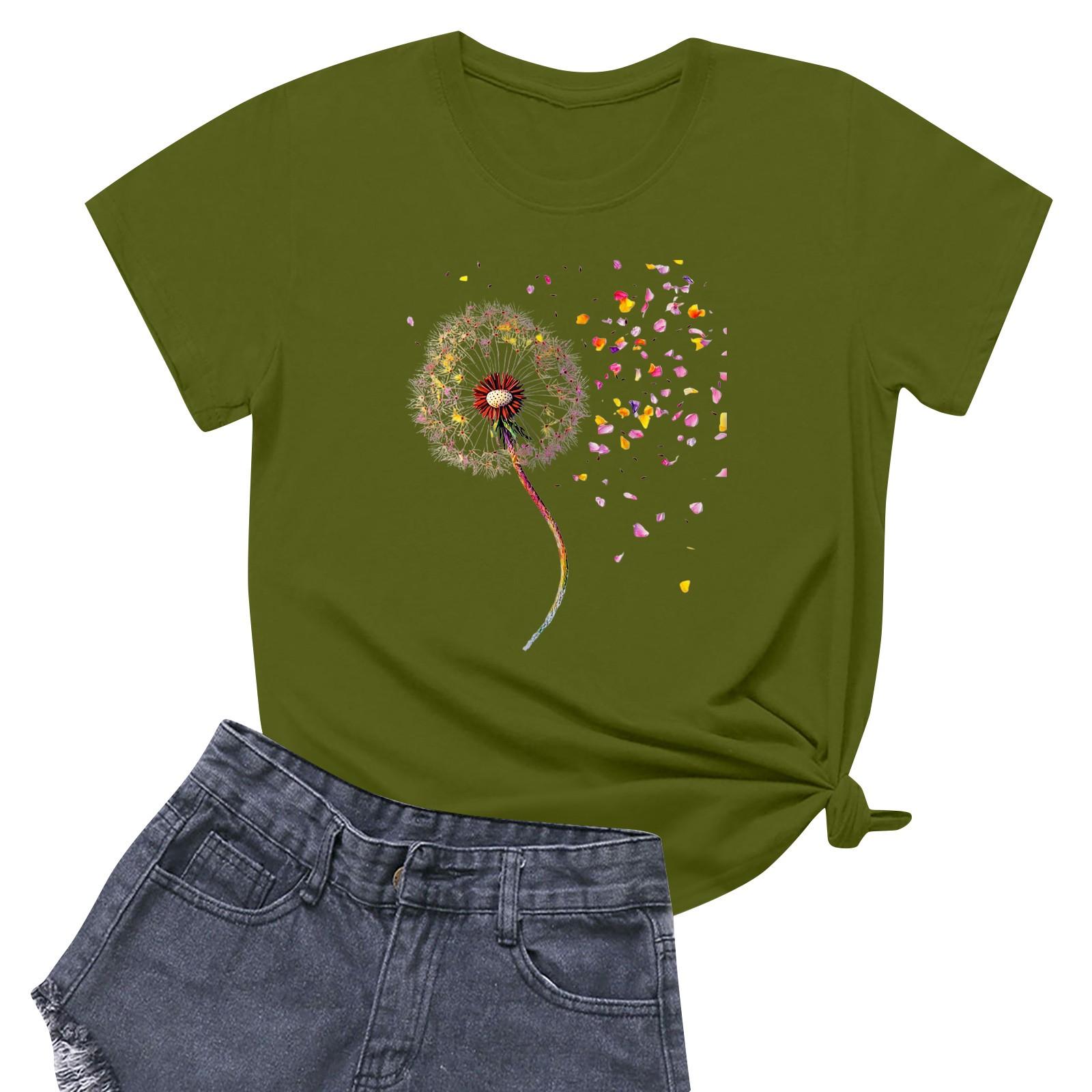 

Женская повседневная футболка с круглым вырезом и короткими рукавами с принтом L армия зеленый