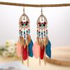 Fashion Vacation Style Bohemian Feather Earrings for Women Ethnic Long Chain Bead Leaf Dangle Earrings Party Daily Jewelry