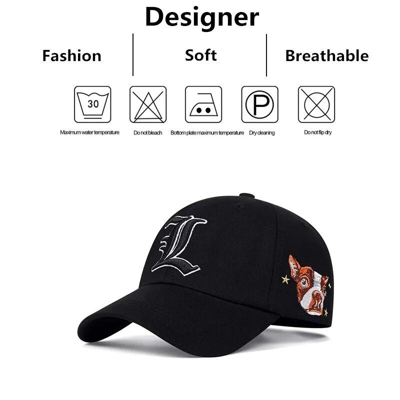 Unisex L Letter Side Dog Head Embroidery Baseball Caps Spring And Autumn Outdoor Adjustable Casual Hats Sunscreen Hat