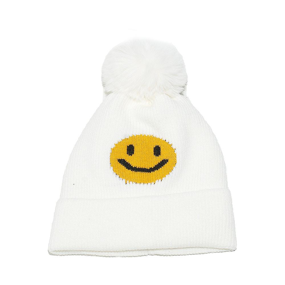 Autumn and Winter New Wool Hat Fleece Thickened Warm Cold Hat Casual Versatile Smiley Face Knitted Hat Women