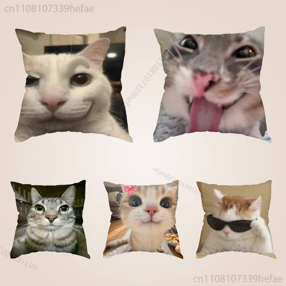 Cat Memes Funny Meme Print Polyester Pillow Case for Valentine Gift Home Sofa Cushion Cover Decoration Custom
