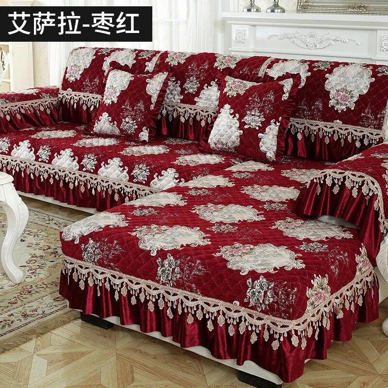 European Style Large Skirt Sofa Cover Four Seasons Universal Anti Slip Sofa Cushion High Grade Lace Fabric Sofa Towel Cushion
