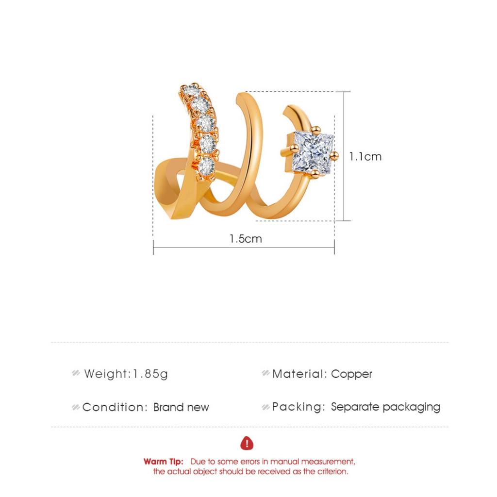Stylish Minimalist Ins Style Three Layer Ear Clips Elegant Zircon No Piercing Earrings Ear Cuffs for Women