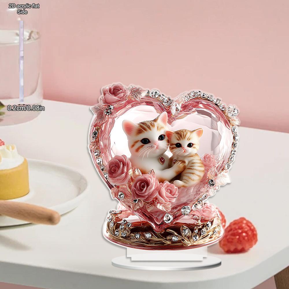 

2D Flat Acrylic Heart-shaped Cat Decoration, Indoor and Outdoor Decoration - No Battery/electricity Required, Free Day Decoration, Shop Deco 20*18cm