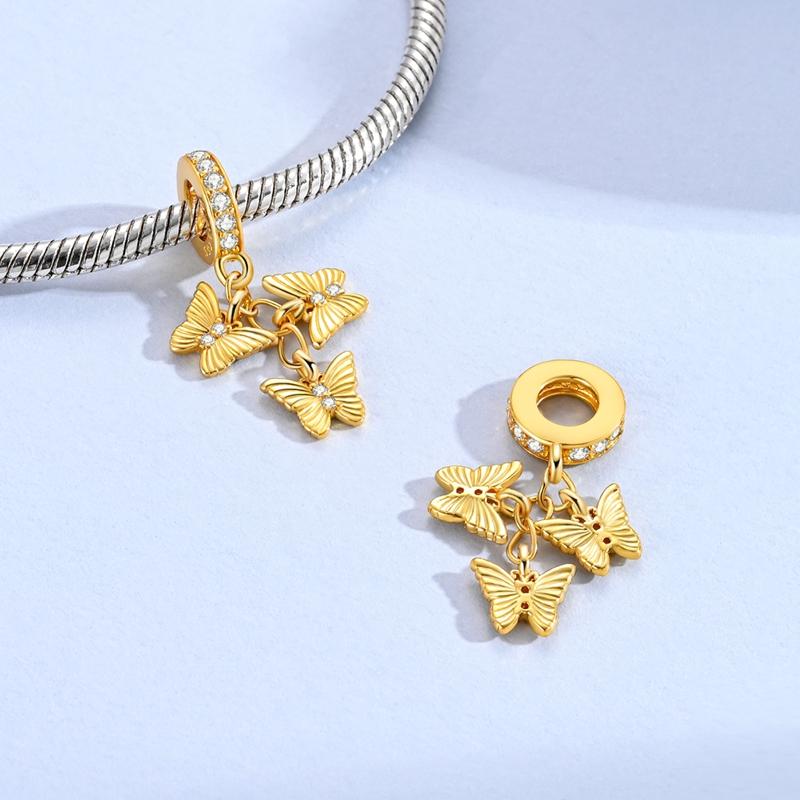 Copper Gold Color Charms Beads Leopard Butterfly Firefly Bee Dangle Fit Original Bracelet Women Jewelry Gift Diy