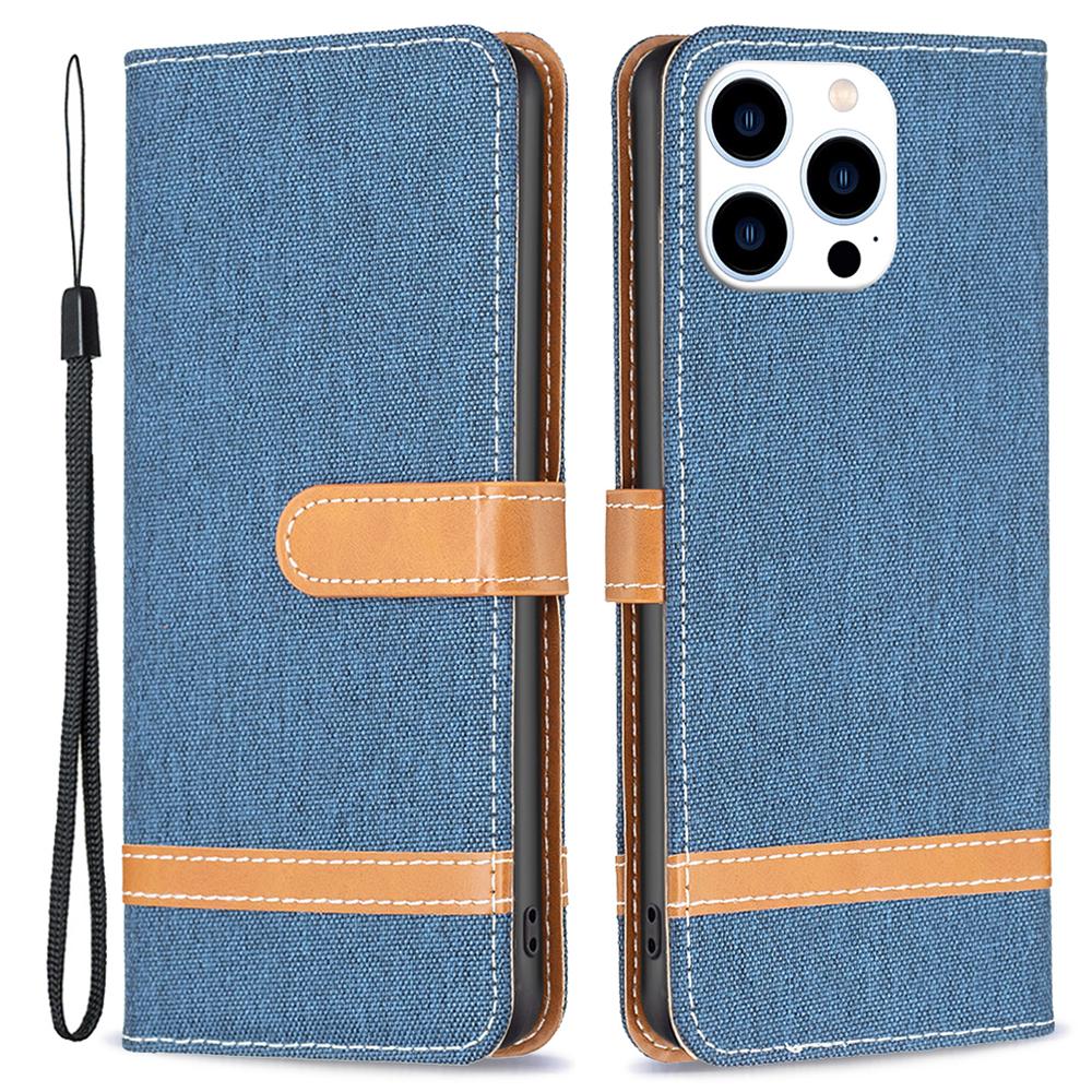For iPhone 16 Pro Max Case Jeans Cloth Texture Leather Wallet Cover