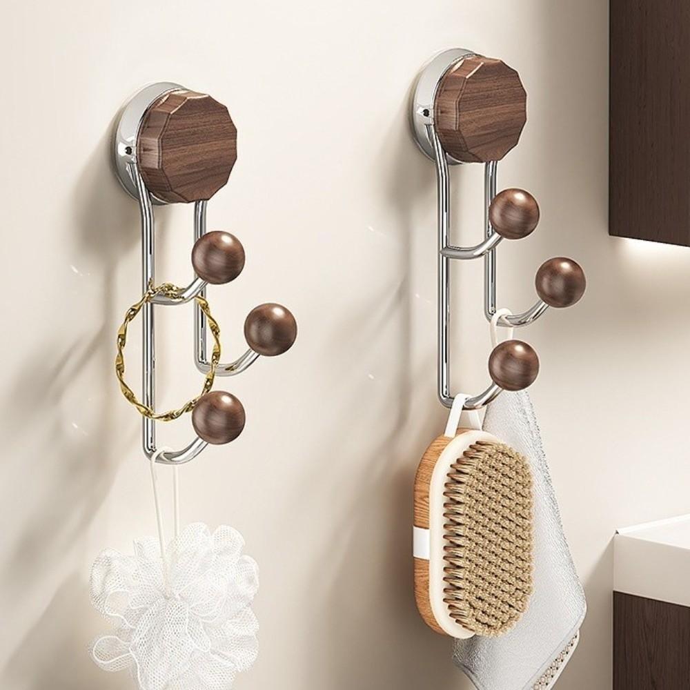 Stainless Steel Wood Grain Hook Without Punching Vertical Hook Shelf Suction Cup Hook  Bathroom
