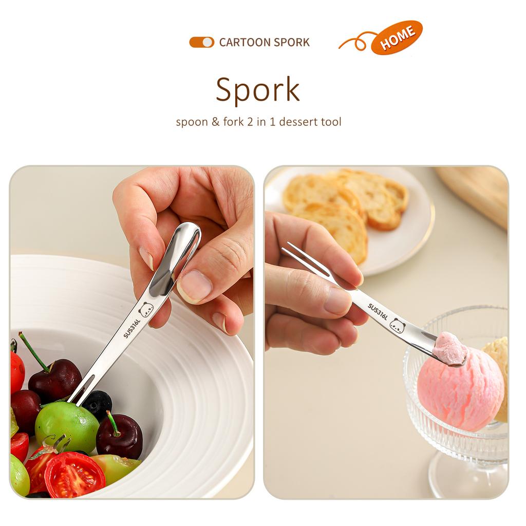 LFGB Certified Pure 316L Stainless Steel Spork 99.9% Anti-bacterial Spoon and Fork 2 in 1 Fashionable Design Party Tableware