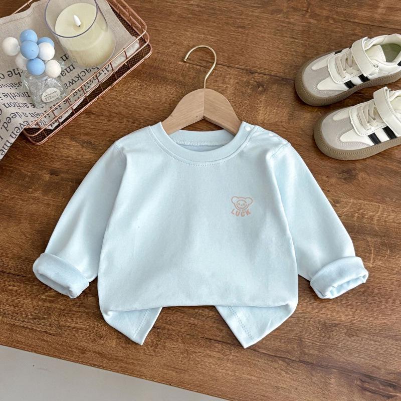Velvet Cotton Shoulder Button Top for Kids – Baby & Toddler Pajamas – Round Neck, Soft Base Layer for Boys & Girls (Spring/Autumn)