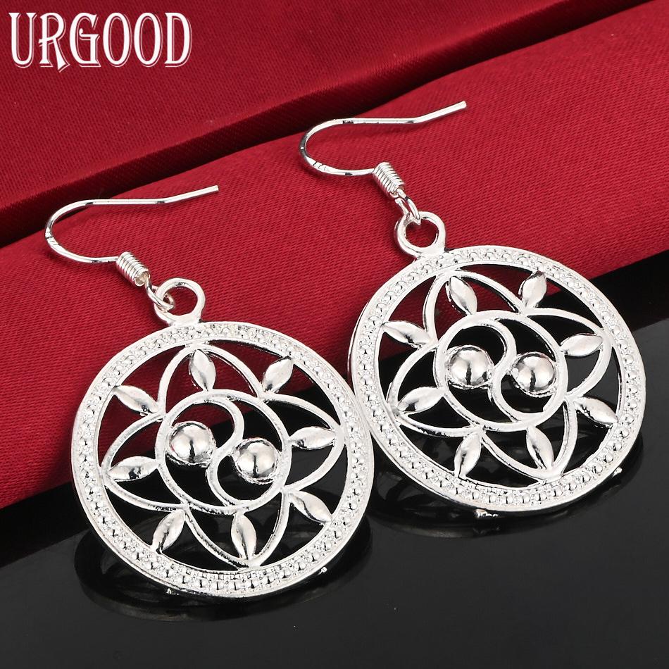 925 Sterling Silver Pattern Round Pendant Earrings Wedding Jewelry