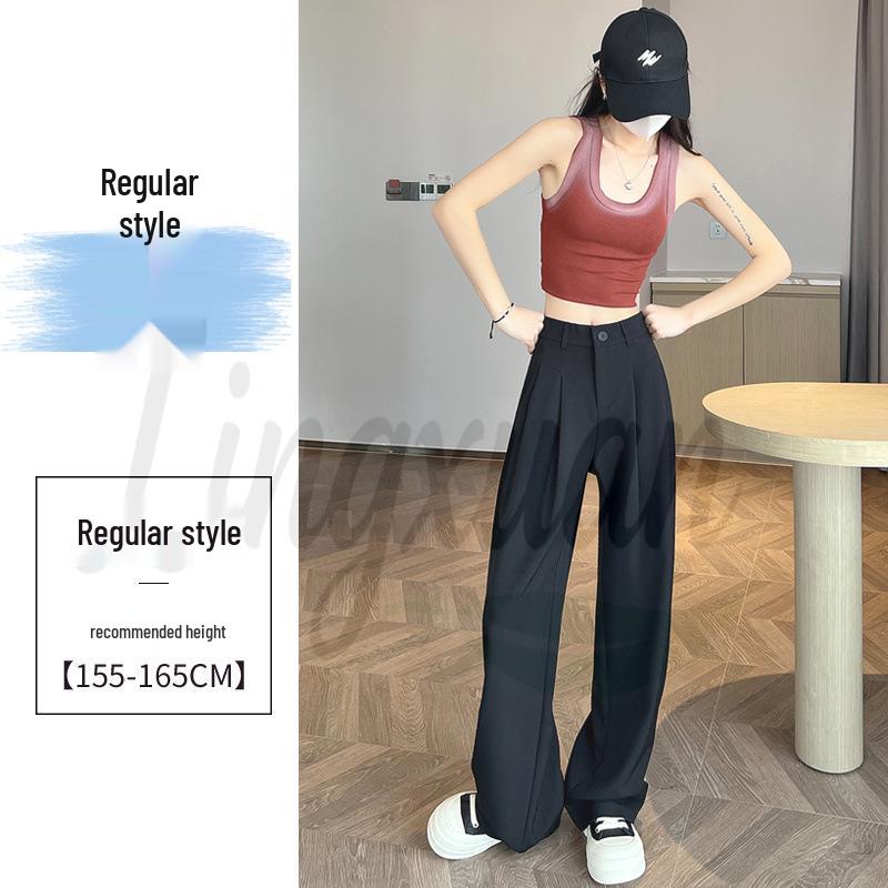 Gray High-Waisted Slimming Wide-Leg Suit Pants - Women's Versatile Loose Floor-Length Trousers for Spring and Summer