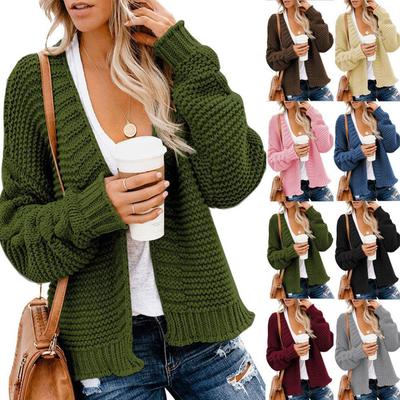 Frauen Casual Zopfmuster Vorne Offen Lose Grobstrick Pullover Strickjacke Langarm Mantel Oberbekleidung