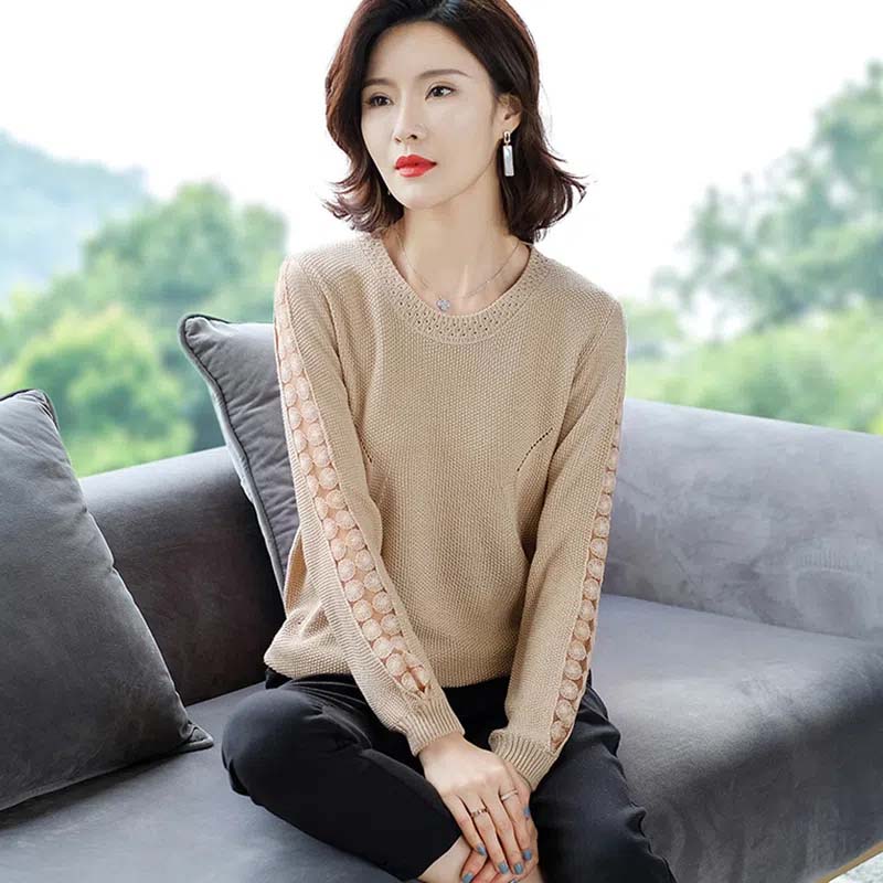 O-Neck Lace Pullover Sweater Loose Knitted Hollow Solid Top Spring Versatile Women's Knitwear