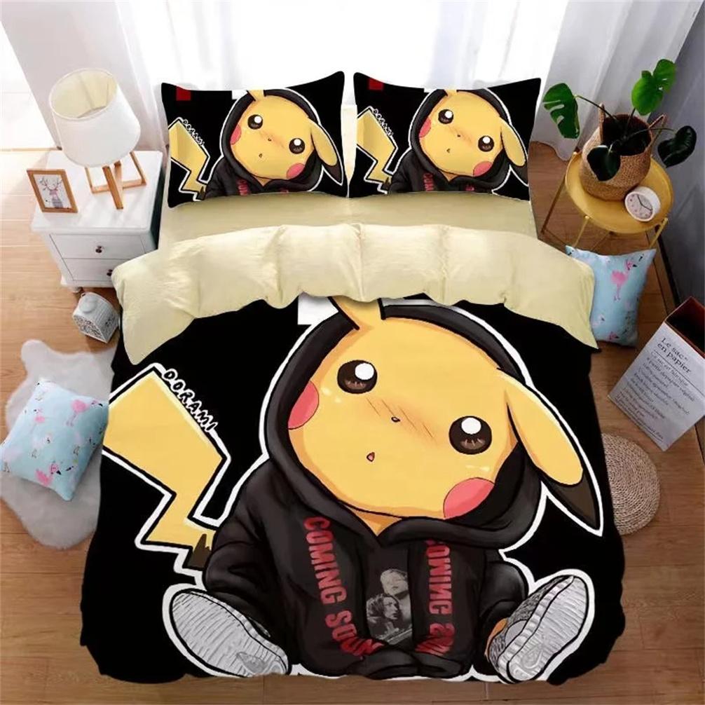 3D Printed Pokémon Bedding Set Pikachu Duvet Cover Anime Quilt Duvet Pillowcase for Children and Girls Boys Teenagers Adults