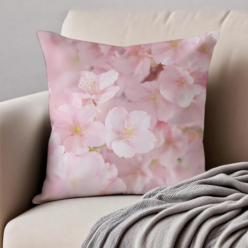 Beautiful Cherry Blossoms Cushion Cover Pillowcase Antidustmite Invisible Zipper Short Plush Sofa Cushion