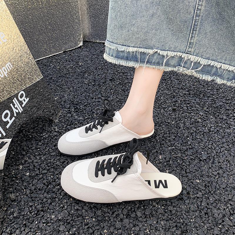 Soft bottom super fire color matching bag head half slippers women's summer wear 2025 spring new flat bottom lazy one pedal sandals