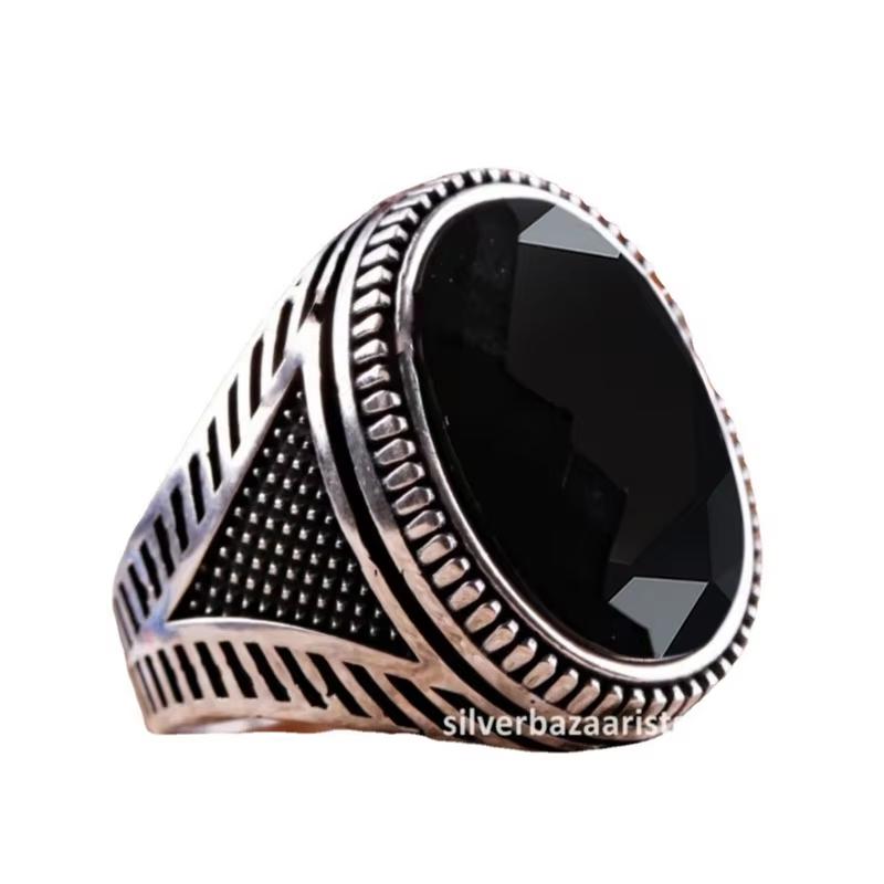 Retro Handmade Turkish Ring For Men Vintage Double Swords Black Zircon Rings Punk 2023 Trendy Islamic Religious Muslim Jewelry