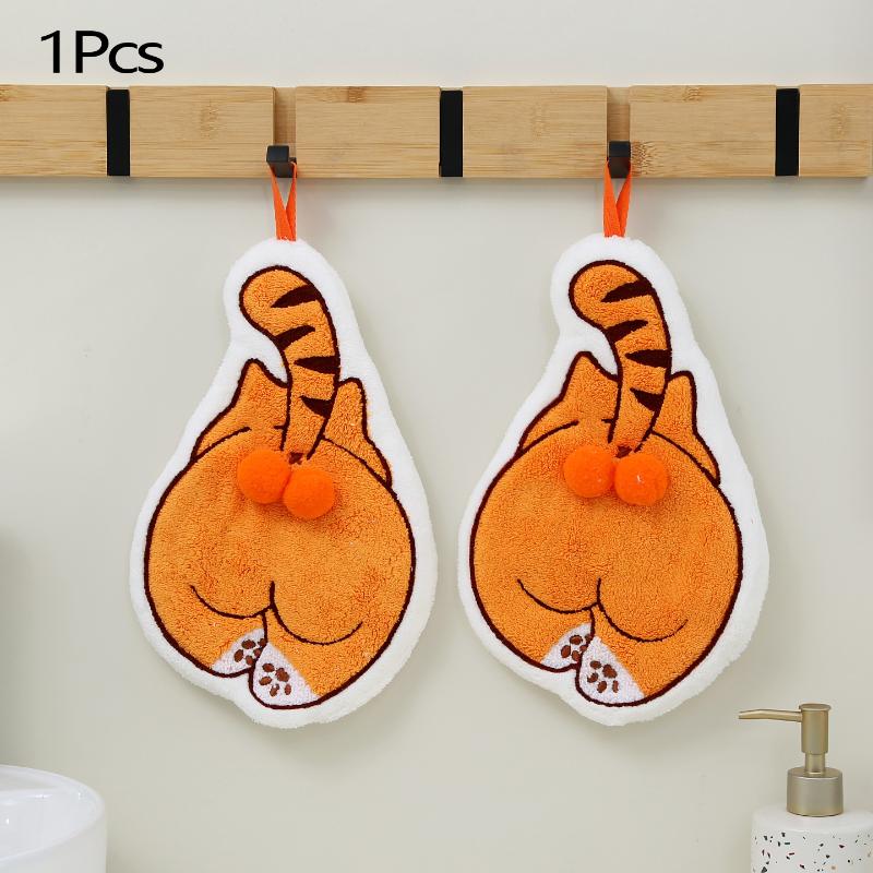 

Cute Cat Back Hanging Towel Kitchen Hand Towel Bathroom Soft Absorbent Handkerchief Wipe Towel Coral Design Cartoon Kids Towels