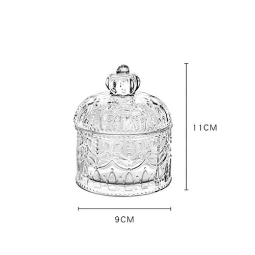 Multipurpose Crystal Glass Storage Jar, Candy Jar with Lid, for Trinkets, Cotton Swabs, Toothpicks, and Jewelry Storage (Clear)